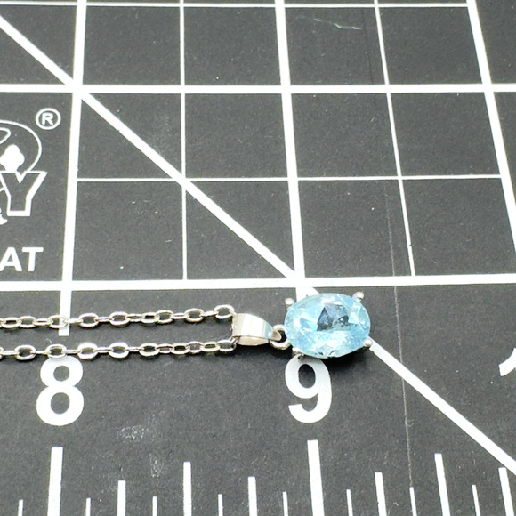 Sterling Silver Blue Topaz Pendant Necklace Feminine Dainty Plated Brass Chain - Picture 8 of 9